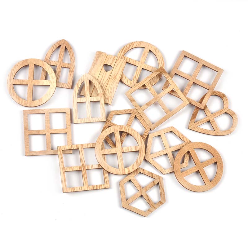 Oud Wood Chip - 25 Pz 30-45mm Rotondo/Cuore/Esagono Mini Finestra